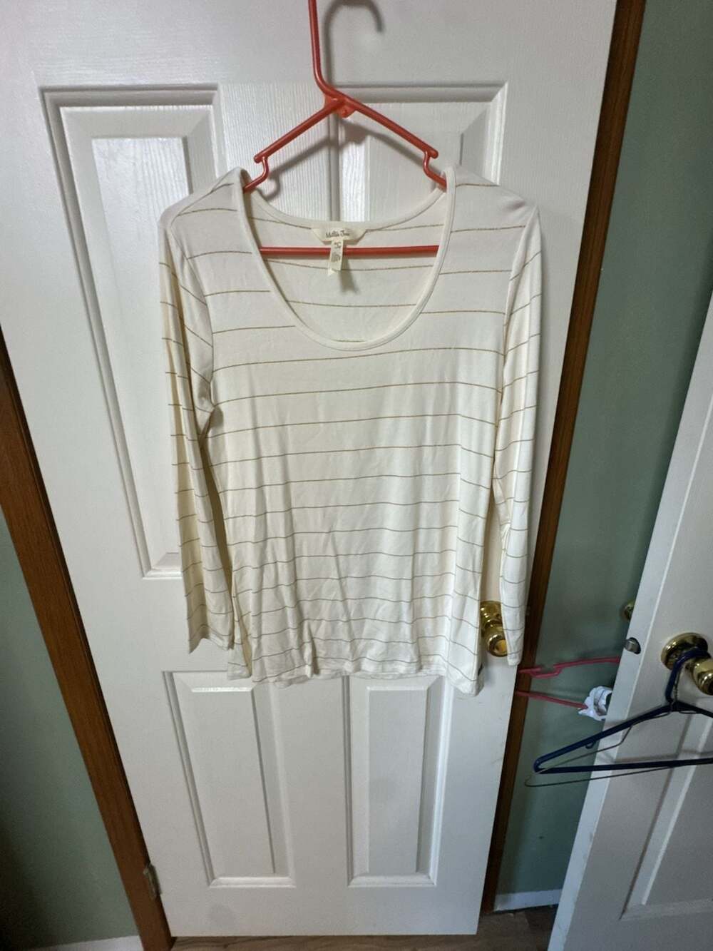 Matilda Jane Glitz and Glamour Shirt Top Size S White Gold Stripe